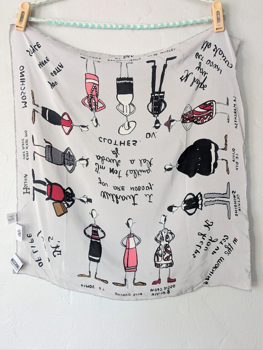 Moschino Cheap and Chic Silk Scarf Vintage Fashion Illustration Italy 18x19